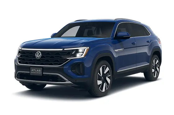 Side view of a white 2026 Volkswagen Atlas Cross Sport